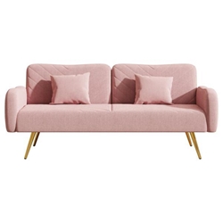 Floriel 70" Loveseat with Split Backrest and Two Throw Pillows - Pink Fabric - Metal Legs 