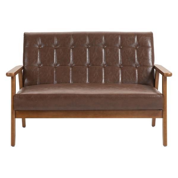 Briarbour 44" Loveseat - Brown Polyurethane Leather - Brown Finish Legs 