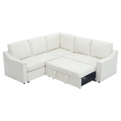 WaterS Edge 81" Sofa Bed with Corner Section - Beige Chenille Fabric - Manufactured Wood Frame 