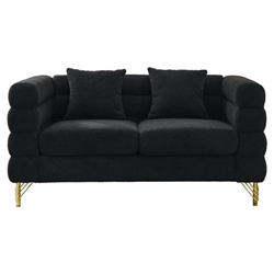 Ixalan 60" Sectional Loveseat - 2 Seater - Black Teddy Fabric - Gold Polished Metal Legs 