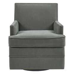 Xavier Circa Upholstered Swivel Chair - Grey Fabric - Silver Nail Head Trim 