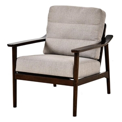 Gudrun Accent Chair Mid-Century Modern Chair - Taupe Linen Fabric - Solid Wood Frame 