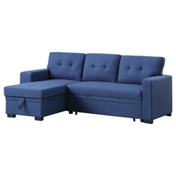 Harmony Sectional Sofa - 3-Piece - Blue Linen Blend - Black Legs 