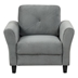 Inglewood Fashionable Armchair - Antique Dark Grey Polyester Fabric - Brown Rubberwood Frame - Black Plastic Legs