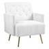 Kalanthor Modern Sherpa Accent Chair with Tufted Pattern and Steel Legs - White