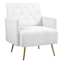 Kalanthor Modern Sherpa Accent Chair with Tufted Pattern and Steel Legs - White 