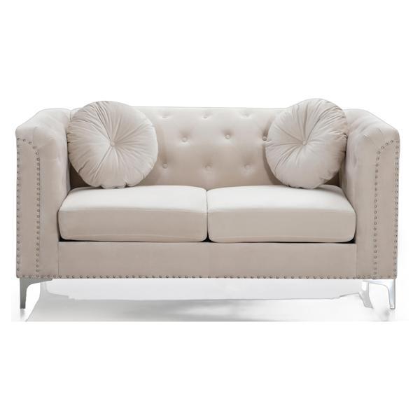 Sundor Loveseat - Ivory Velvet - Chromed Steel Legs 