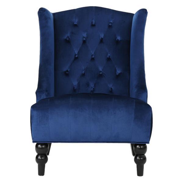 Ipsley Accent Chair - Upholstered Side - Navy Blue Velvet - Birch Wood Legs 