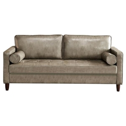 Elyria Mid-Century Modern Vegan Leather Sofa - Khaki 