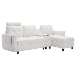 Ridgewick 88" Sectional Sofa with Reversible Chaise Lounge - White Polyester Fabric - Plywood Frame 