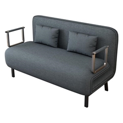 Skybound 55" Convertible Chair Bed - Blue and Grey Velvet Fabric - Sturdy Steel Frame 