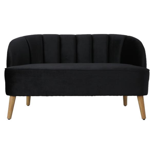 Saskatoon Loveseat - Black Polyester Velvet Upholstery - Angled Birch Wood Legs 