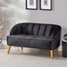 Saskatoon Loveseat - Black Polyester Velvet Upholstery - Angled Birch Wood Legs - CAB4556