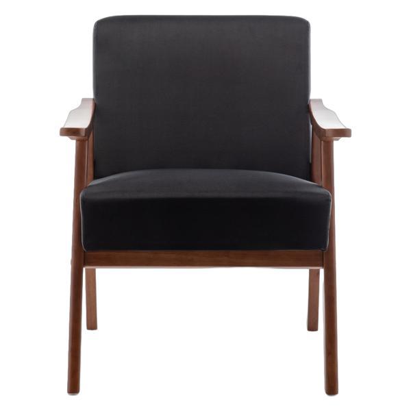 Langston Accent Chair - Mid-Century Modern - Black Velvet - Solid Wood Frame 