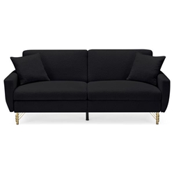 Rivier 74" Sofa Bed with Storage - Teddy Velvet - Black - Separate Adjustment Backrest 