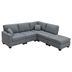 Norvella 89" Sectional Sofa - 5 Seater - Dark Grey Linen - Solid Wood Frame - Convertible Ottoman