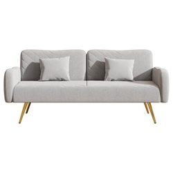 Floriel 70" Loveseat with Split Backrest and Two Throw Pillows - Gray Fabric - Metal Legs 