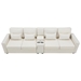 Lancaster 114" Sofa with Console - Beige Linen Fabric - Solid Wood Frame - CAB4575