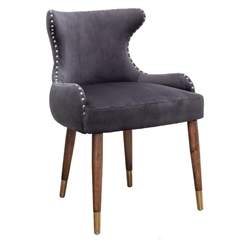 Vallorca Accent Chair - Gray Velvet Upholstery - Nailhead Trim - Black Finish Legs 