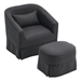 Sawyeridge Swivel Accent Chair with Ottoman - Black Linen Upholstery - Black Metal Base - CAB4585