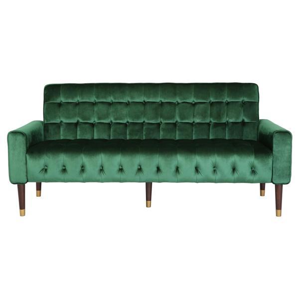 Zora 70" Square Arms Velvet Straight Loveseat - Emerald - Birch Wood Legs with Gold Accents 