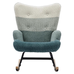 Kettering Accent Chair with Solid Wood Armrest and Feet - Green and Dark Green Teddy Fabric 