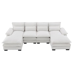 Aetheron 109 Sectional Sofa with Waist Pillows - 6 Seater - White Chenille - Solid Wood Frame and Legs 