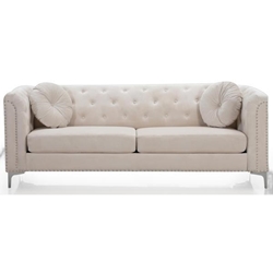 Brys 83" Sofa - Ivory Velvet - Chromed Steel Legs 