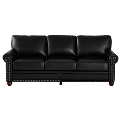 Morton Classic Living Room Nails Sofa Black Faux Leather - Brown Finish Legs 