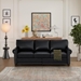 Morton Classic Living Room Nails Sofa Black Faux Leather - Brown Finish Legs - CAB4650