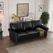 Morton Classic Living Room Nails Sofa Black Faux Leather - Brown Finish Legs - CAB4650