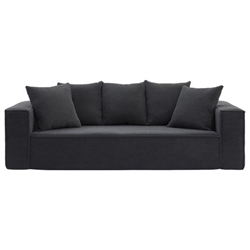 Riverbend 88" Sectional Sofa - 3 Seater Couch with 5 Pillows - Black Corduroy Upholstery 