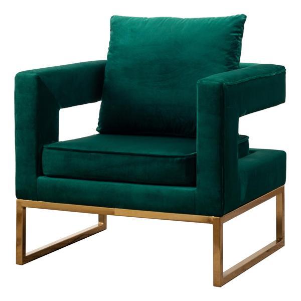 Kalendia Accent Arm Chair - Green Velvet - Gold-Tone Metal Frame 