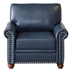 Morton Living Room Sofa Single Seat Chair with Wood Leg - Navy Blue Faux Leather - Brown Finish Legs