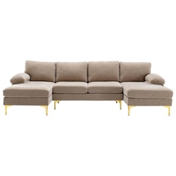 Repose 110" U-Shaped Sectional Sofa - Camel Polyester - Solid Wood Frame 