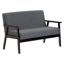 Rockfern 45" Loveseat - Dark Gray Linen - Espresso Solid Wood Arms 