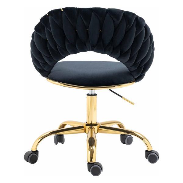 Pais Computer Chair - Black Velvet Fabric - Golden Metal Legs 