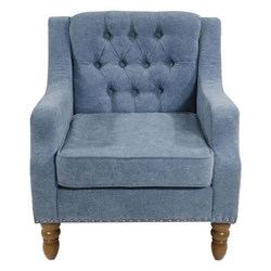 Maripol Accent Chair - Blue Button-Tufted Upholstery - Solid Wood Legs 