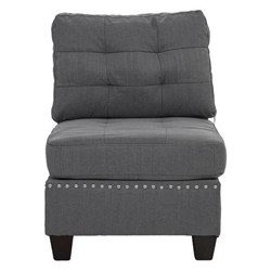 Yonderview Tufted Armless Chair - Grey Linen Like Fabric - Wood Legs 