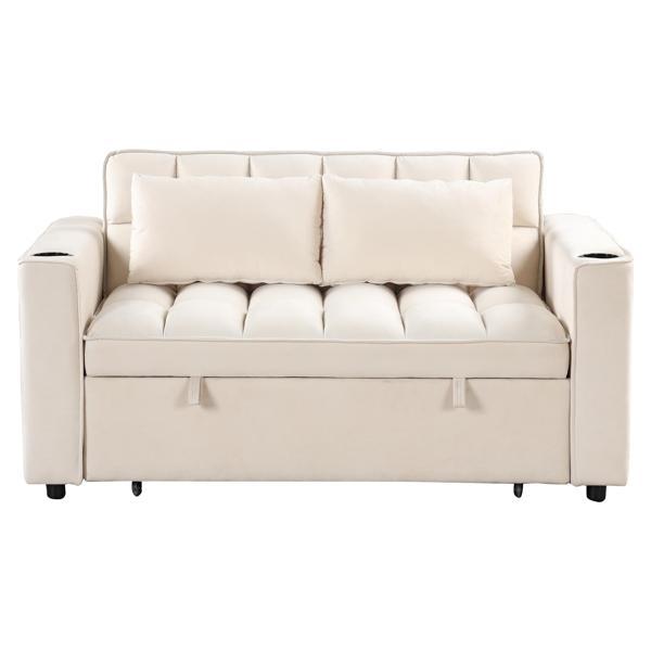 Maravella 55" 4-1 Multi-functional Sofa Bed - Milky White with Cup Holder and USB Port 