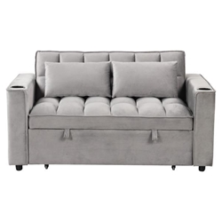 Maravella 55" Loveseat Sofa Bed - Gray Velvet with Cup Holder and USB Port 