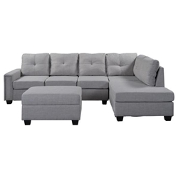 Nimoria 108" Sectional Sofa with Storage Ottoman - Light Grey Linen Fabric 