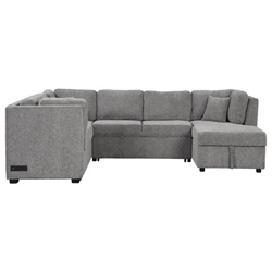 Lorencia 108" U-Shaped Sectional Sofa Pull Out Sofa Bed - Light Gray with USB Ports and Power Sockets 