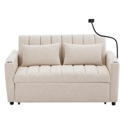 Noventa 55" Convertible Sofa Bed Loveseat with Three USB Ports - Beige 