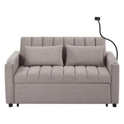 Noventa 55" Convertible Sofa Bed Loveseat with Three USB Ports - Light Grey 