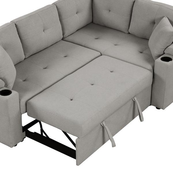 Pavonis 87" L-Shape Sofa Bed Pull-out Sleeper Sofa with Wheels - Grey Boucle Fabric 