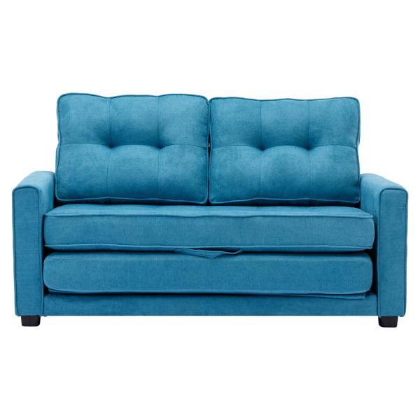 Nexariva 59" Loveseat Sofa with Pull-Out Bed - Blue Chenille Fabric 