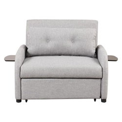 Haroden 41" Pull Out Sofa Sleeper 1 with 2 Wing Table and USB Charge - Gray Linen Fabric 