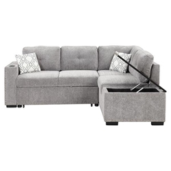 Kymara 83" Sectional Pull-Out Sofa Bed - L-Shaped - Storage Chaise - USB and Power Sockets - Cup Holder - Light Gray Chenille 