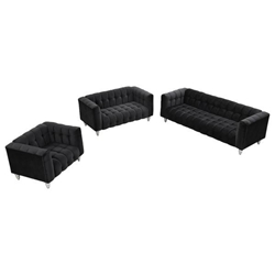 Nyranda Modern Loveseat Set - Black Polyester - 3-Piece 